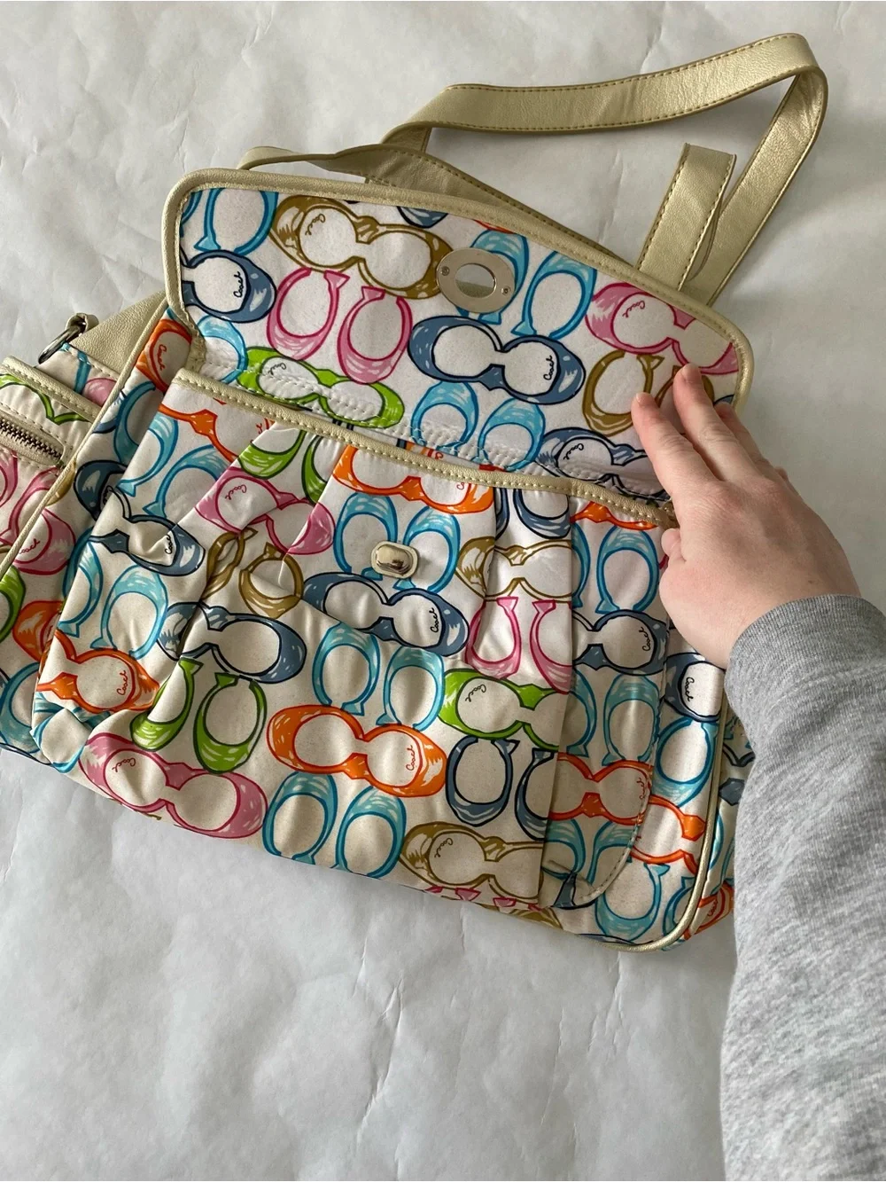 Coach Multicolor Signature 'C' Shoulder Bag with Gold Trim